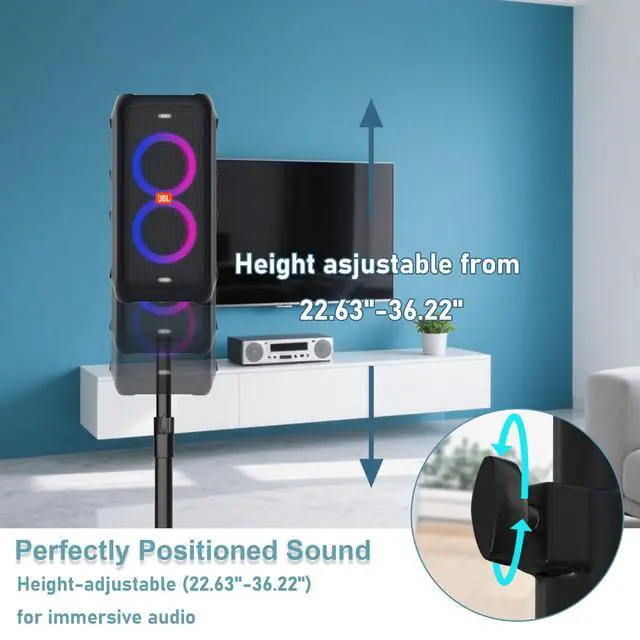 Alt view image 3 of 6 - JBL Partybox Speaker Stand, Heavy Duty Steel for 100/310 | Compatible with JBL Partybox 100/110/120/310/320/EON ONE. Reinforced base, 44 lbs capacity. Height adjustable to 36.22"