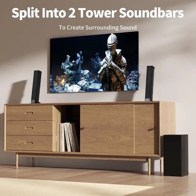 Alt view image 3 of 6 - 4.1 Soundbar with Subwoofer, Surround Sound System for TV | 160W, 32 inch detachable surround system with wired subwoofer, 3 EQ modes, Bluetooth 5.3, HDMI ARC, Optical, AUX & USB