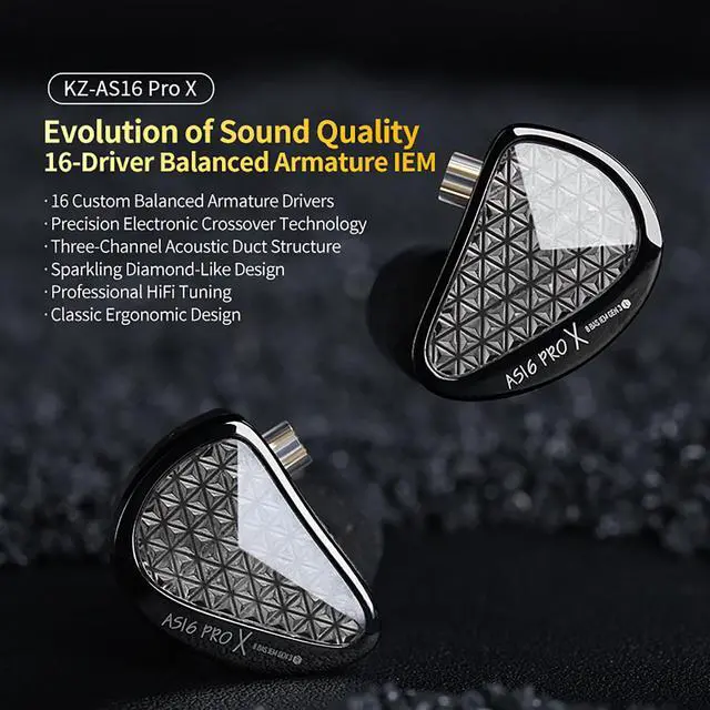 Alt view image 2 of 6 - KZ AS16 PRO X in Ear Monitor Headphones HiFi Gaming Earbuds 16BA Balanced Armature Drivers IEM Earphones for Musicians Singers Audiophile Dj Drummers