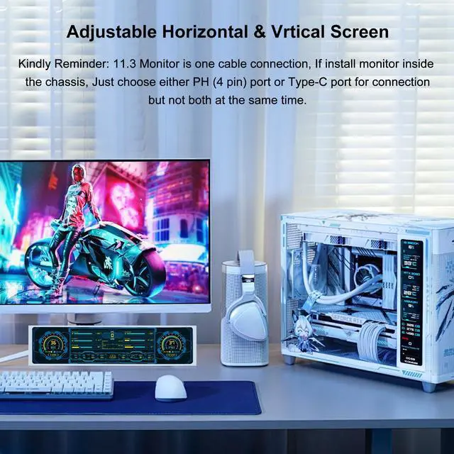 Alt view image 2 of 6 - 11.3 Inch Mini Monitor - One Cable Connection(No HDMI Needed) FHD IPS 1920x440 LCD Display, PC Secondary Screen for Aida64 CPU GPU RAM Temp Monitoring for Windows 10/11 Only -White