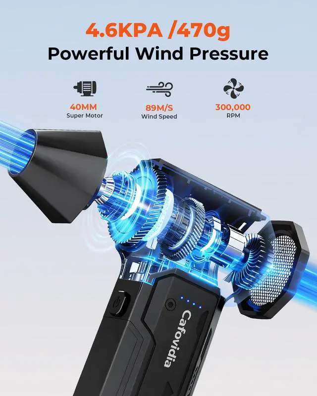 Alt view image 2 of 6 - Electric Air Duster- 3 Times The Standard Wind Power, 300000RPM 10000mAh Compressed Air Duster, Brushless Motor, 4-Gear Adjustable, Rechargeable Mini Air Blower for PC, Home, Outdoor, Car