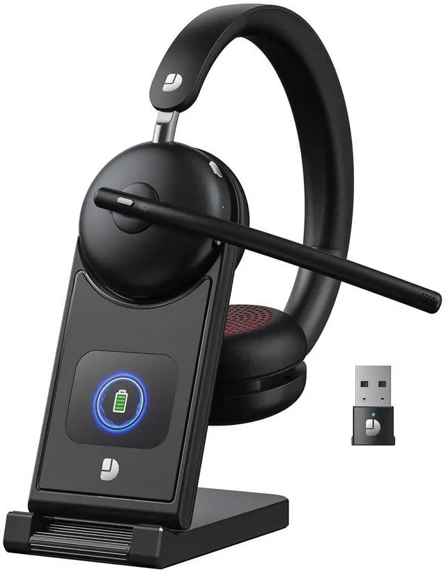 Main image of Wireless Headset with Mic for Work-Bluetooth 5.3 Headset with Noise Cancelling, Wireless Headsets with 65Hrs Battery & 10Min Fast Charge, Smart Dock with Digital Display for PC/Computer/Teams