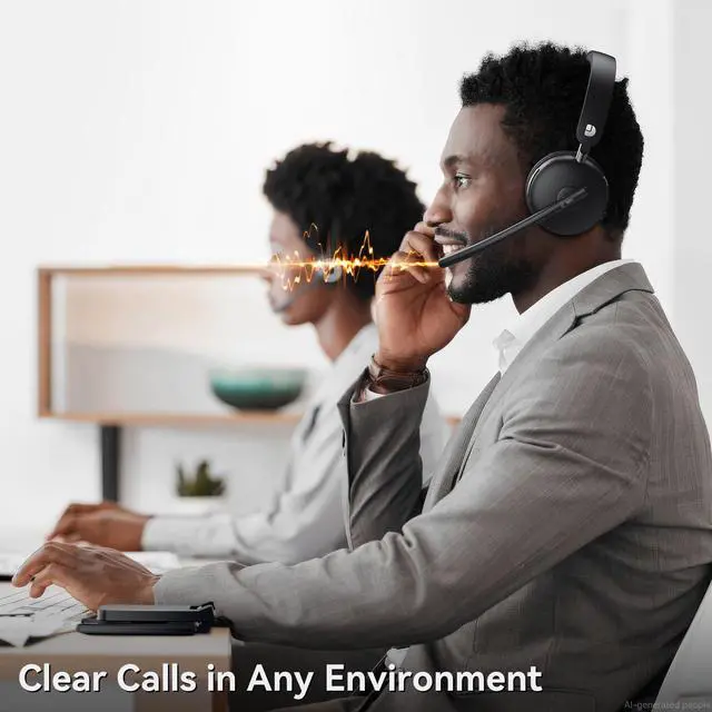 Alt view image 2 of 6 - Wireless Headset with Mic for Work-Bluetooth 5.3 Headset with Noise Cancelling, Wireless Headsets with 65Hrs Battery & 10Min Fast Charge, Smart Dock with Digital Display for PC/Computer/Teams
