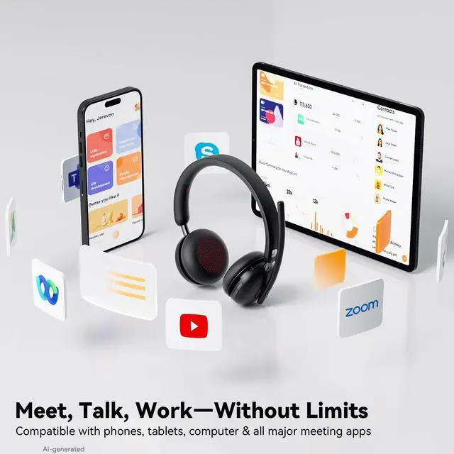 Alt view image 6 of 6 - Wireless Headset with Mic for Work-Bluetooth 5.3 Headset with Noise Cancelling, Wireless Headsets with 65Hrs Battery & 10Min Fast Charge, Smart Dock with Digital Display for PC/Computer/Teams