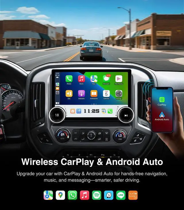 Alt view image 3 of 6 - Replacement Radio for Chevy Silverado GMC Sierra - Car Stereo Wireless Carplay Android Auto 2014-2018 QLED Touch Screen Radio Upgrade GPS Navigation Head Unit Knobs (Double Knob 4+64G)