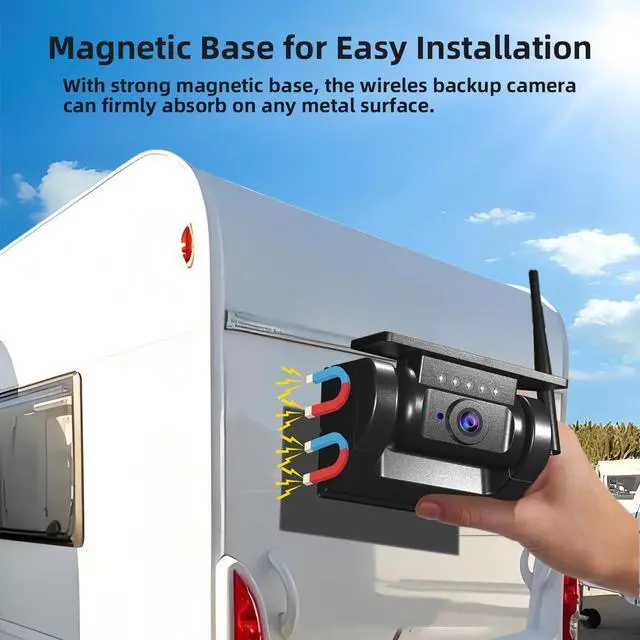 Alt view image 3 of 6 - WiFi Magnetic Solar Wireless Backup Camera, 10000mAh Rechargeable 1080P Rear View Camera for Truck RV Trailer Camper Car, Night Vision IP67 Waterproof, App for Phone iOS Android
