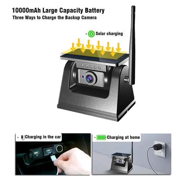 Alt view image 4 of 6 - WiFi Magnetic Solar Wireless Backup Camera, 10000mAh Rechargeable 1080P Rear View Camera for Truck RV Trailer Camper Car, Night Vision IP67 Waterproof, App for Phone iOS Android