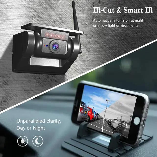 Alt view image 5 of 6 - WiFi Magnetic Solar Wireless Backup Camera, 10000mAh Rechargeable 1080P Rear View Camera for Truck RV Trailer Camper Car, Night Vision IP67 Waterproof, App for Phone iOS Android