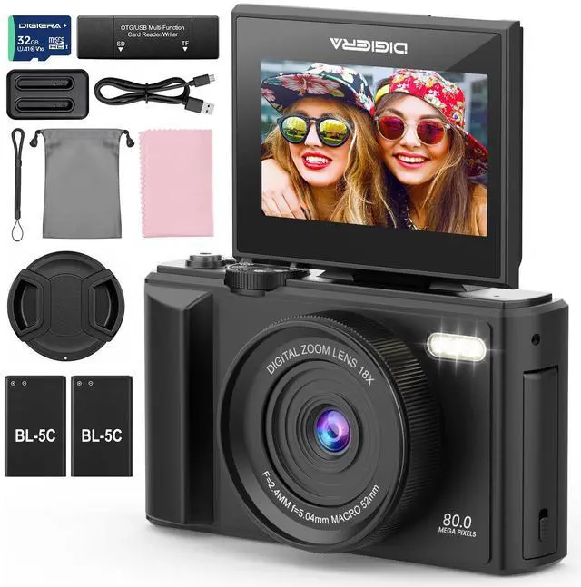 Main image of 5K Digital Camera, 80MP 18X Autofocus Video 3.0" IPS LCD Flip Screen Vlog Camera for YouTube, 32GB SD Card USB 2.0 Detachable Rechargeable Li Battery Anti-Shake Compact Camera for Party Beginner Black