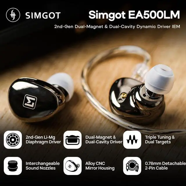 Alt view image 2 of 6 - Simgot EA500LM in Ear Monitor, 2nd Gen Dual-Magnet & Dual-Cavity Dynamic Driver Earbuds, Wired HiFi Earbuds with Replaceable Tuning Nozzle, Detachable Cable for Audiophile/Gaming