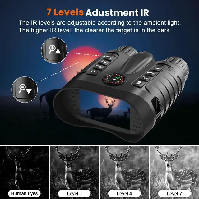 Alt view image 5 of 6 - 4K Night Vision Binoculars with Camera, 36MP Full Color Night Vision Goggles, 1314FT IR Night Vision, 3.2" Screen, Photo & 4K Video Recording for Bird Watching Camping Outdoor Exploration