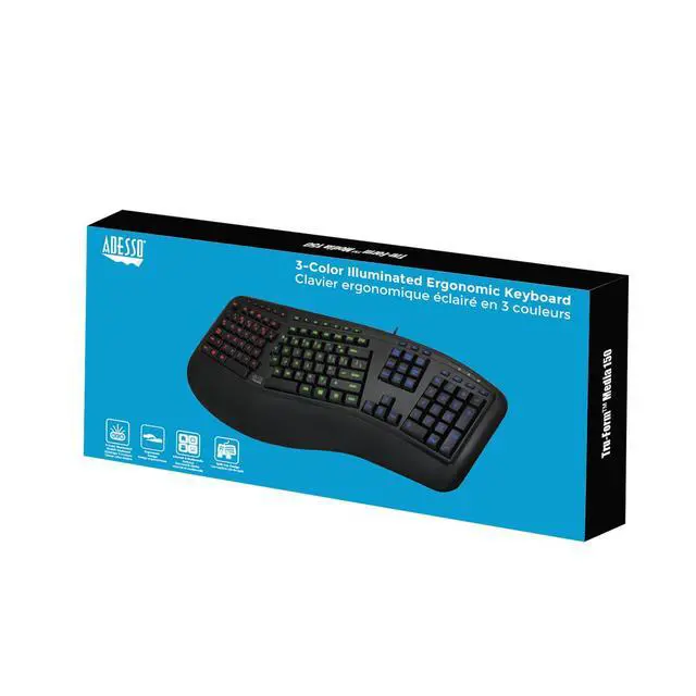 Alt view image 6 of 6 - Tru-Form 150 3-Color Illuminated USB Ergonomic Keyboard AKB-150EB