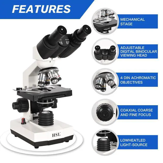 Alt view image 3 of 6 - 40x-2500x Compound Binocular Microscope for Adults Professional,microscopes for Student Educate,Biological Microscope LAB Micro Scope microscopio 1000x 400X