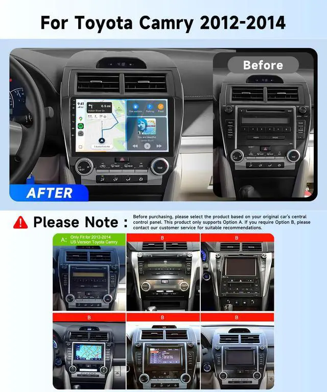 Alt view image 2 of 6 - Car Radio Stereo for Toyota Camry 2012 2013 2014, Android 10.1 inch Touch Screen GPS Bluetooth WiFi FM Radio Mirror Link Head Unit + Backup Camera