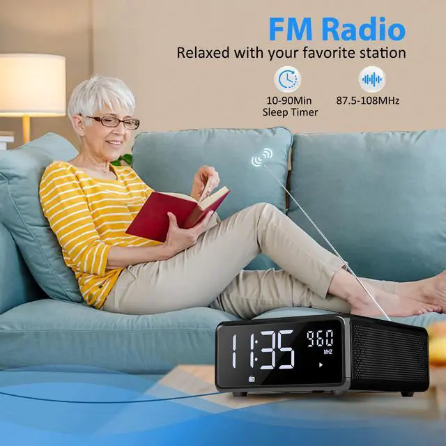 Alt view image 6 of 6 - Elegant Home CD Player, Alarm Clock with Wireless Charging, Bluetooth Boombox with Remote, FM Radio (No AM)/AUX/USB/Timer/Dimmer, Portable CD Radio Player for Home