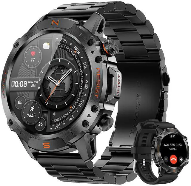 Main image of Tactical Smart Watch for Men, Rugged 1.43" AMOLED Fitness Tracker | Bluetooth Calling, 5ATM Waterproof, 170+ Sports Modes, Heart Rate & SpO2 Monitor, Sleep Tracking, 2 Bands, Android & iPhone