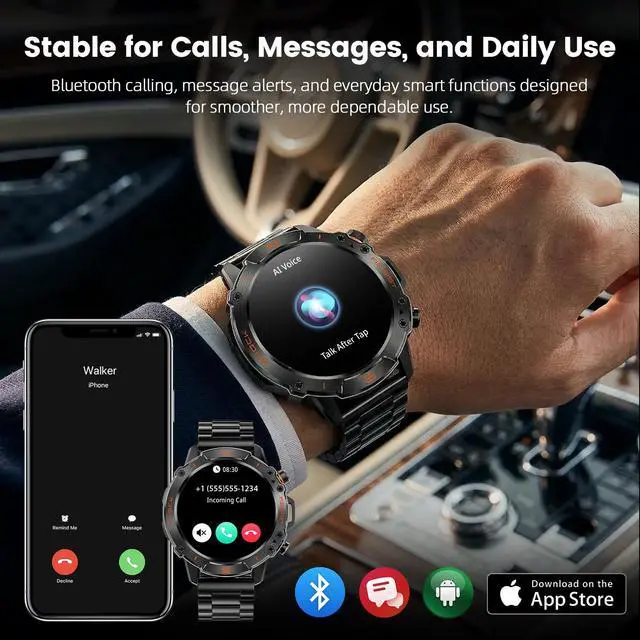 Alt view image 6 of 6 - Tactical Smart Watch for Men, Rugged 1.43" AMOLED Fitness Tracker | Bluetooth Calling, 5ATM Waterproof, 170+ Sports Modes, Heart Rate & SpO2 Monitor, Sleep Tracking, 2 Bands, Android & iPhone