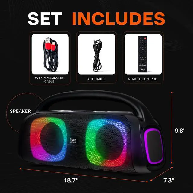 Alt view image 2 of 6 - Portable Bluetooth Speaker Boombox with Dual 5 High-Performance Wireless Speakers, 160W Power, Rechargeable Battery, Mic Priority, USB/Micro SD/AUX/FM Radio, LED Ring Light, Outdoor Speaker