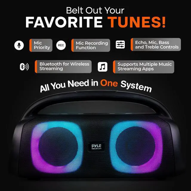 Alt view image 3 of 6 - Portable Bluetooth Speaker Boombox with Dual 5 High-Performance Wireless Speakers, 160W Power, Rechargeable Battery, Mic Priority, USB/Micro SD/AUX/FM Radio, LED Ring Light, Outdoor Speaker
