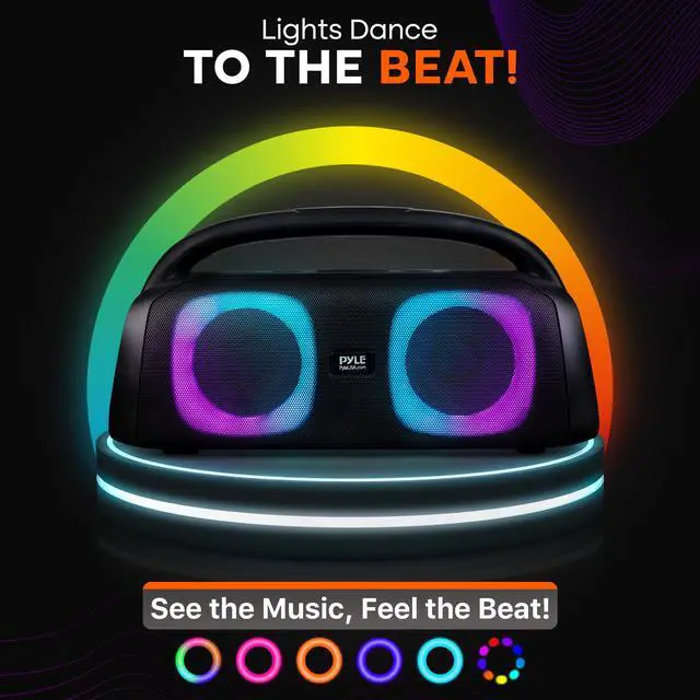 Alt view image 6 of 6 - Portable Bluetooth Speaker Boombox with Dual 5 High-Performance Wireless Speakers, 160W Power, Rechargeable Battery, Mic Priority, USB/Micro SD/AUX/FM Radio, LED Ring Light, Outdoor Speaker