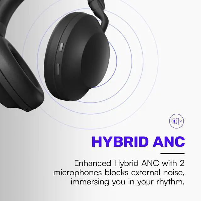 Alt view image 3 of 6 - Pro Bluetooth Headphones - Premium Over The Ear Headphones, Hybrid Active Noise Cancelling Wireless Headphones + Awareness Mode, Bluetooth Headset with Mic, 60 Hours of Battery Life (Black)