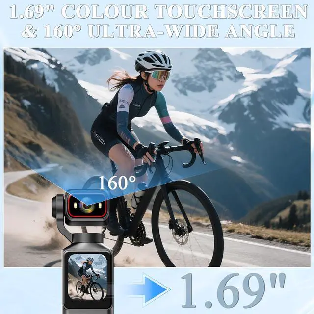 Alt view image 3 of 6 - 4K Pocket Vlogging Camera Wifi, Portable Handheld POV Cam with64G | 4k HD Recording, 1.69Inch Color Touchscreen, 6-Axis Image Stabilization, 150° Wide-Angle Lens,Content Creator Cam for Travel