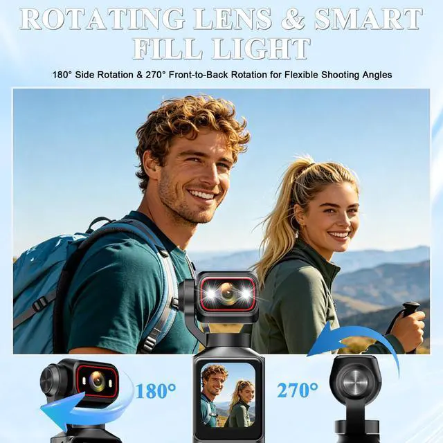 Alt view image 5 of 6 - 4K Pocket Vlogging Camera Wifi, Portable Handheld POV Cam with64G | 4k HD Recording, 1.69Inch Color Touchscreen, 6-Axis Image Stabilization, 150° Wide-Angle Lens,Content Creator Cam for Travel