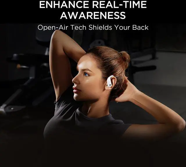Alt view image 5 of 6 - Fit Open Earbuds S50, Open Ear Wireless Headphones Bluetooth 5.3 with 4 Microphone, Earbuds with Earhooks for Sports Running, IPX7, Fast Charging, 38H-Playtime, Preset EQ Via App, White