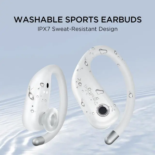 Alt view image 6 of 6 - Fit Open Earbuds S50, Open Ear Wireless Headphones Bluetooth 5.3 with 4 Microphone, Earbuds with Earhooks for Sports Running, IPX7, Fast Charging, 38H-Playtime, Preset EQ Via App, White