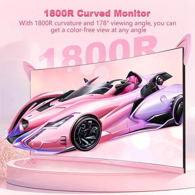 Alt view image 3 of 6 - 27 inch Gaming Monitor, Pink 1800R Curved Monitor, FHD-1920X1080P, 165Hz, 1ms, Fast IPS, FreeSync Hdmi Monitor with Ultrathin, HDMI/DP/USB Vesa/Wall Mount Computer Monitor-Pink