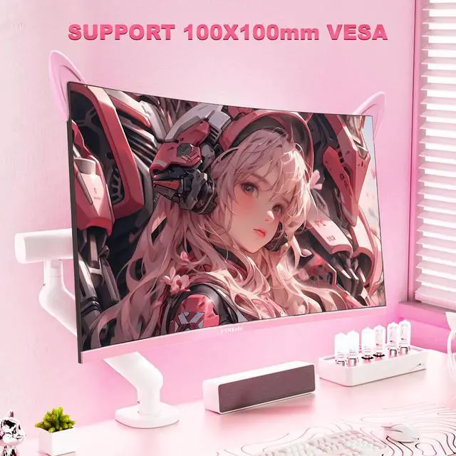Alt view image 6 of 6 - 27 inch Gaming Monitor, Pink 1800R Curved Monitor, FHD-1920X1080P, 165Hz, 1ms, Fast IPS, FreeSync Hdmi Monitor with Ultrathin, HDMI/DP/USB Vesa/Wall Mount Computer Monitor-Pink
