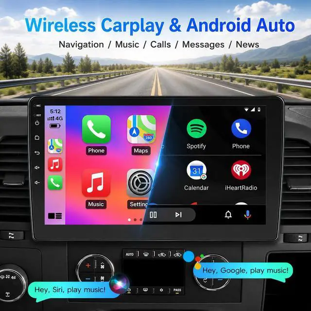 Alt view image 3 of 6 - Car Stereo Radio for Chevy Silverado & GMC 2007-2013 10.2 Inch with CarPlay | 2+64GB, Android 13 Radio for Silverado 1500/GMC Sierra with Android Auto/Backup Camera/GPS Navigation/Bluetooth/WiFi/SWC