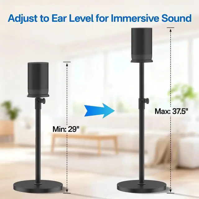 Alt view image 3 of 4 - Height-Adjustable Speaker Stand for Sonos Move Stand, Heavy-Duty Floor Stand for Sonos Move & Move 2 with Concealed Power Cord Design, Easy Installation, Black
