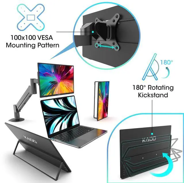 Alt view image 5 of 6 - 15.6" FHD Portable Monitor 1920x1080 Second Display IPS HDMI USB-C | Laptop Screen Extender, 180° Adjustable Kickstand, Wall/Arm Mount for PC, Mac, Phone, Dex, Tablet, Xbox, PS4/PS5 and Switch