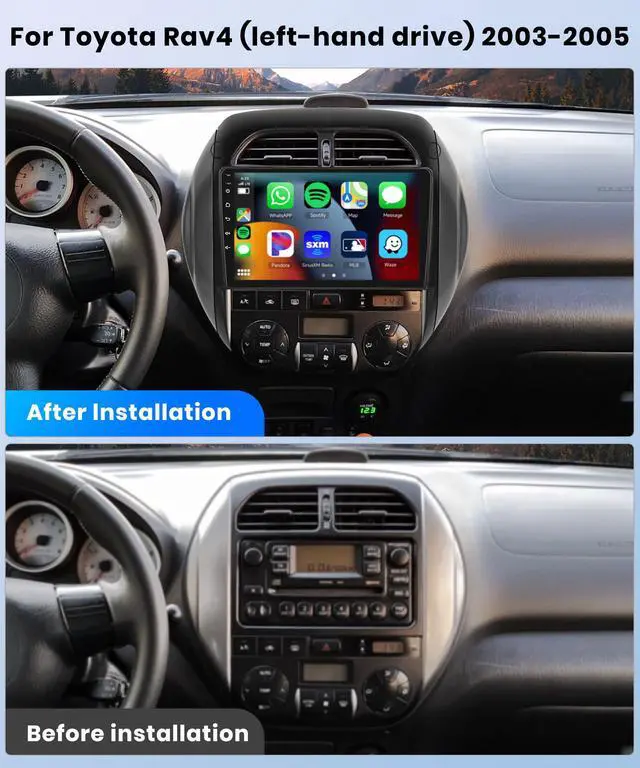 Alt view image 2 of 6 - 8Core 4+64G Car Stereo for Toyota RAV4 2003 2004 2005 Wireless Carplay Android Auto,9 inch 1280 * 720P IPS Touch Screen Radio, Android/GPS/WiFi/32EQ DSP Audio/Bluetooth/SWC/Backup Camera
