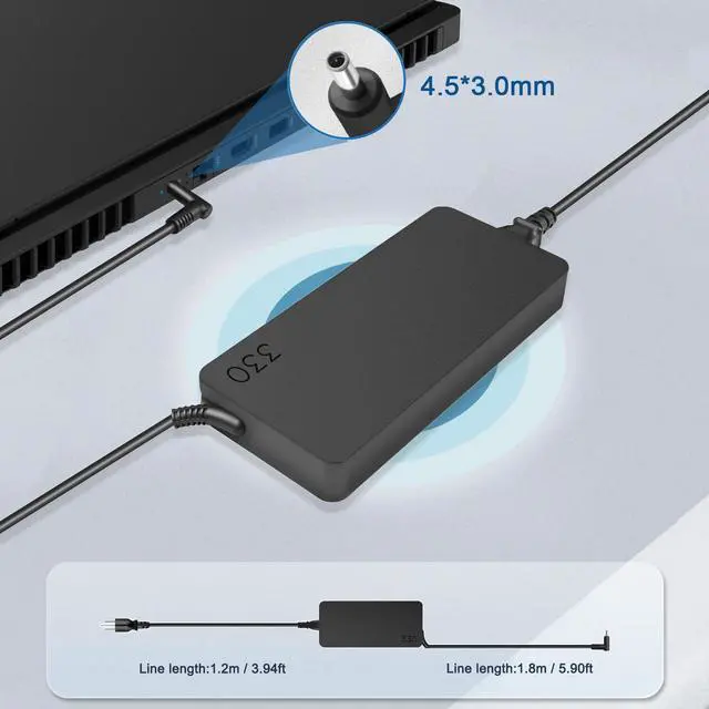 Alt view image 4 of 6 - 330W Charger Compatible with Hp OMEN MAX 16-ah 16-ak 17-ck 17-cm ZBook X 16 G1i Fury G1i 18 TPN-DA60 M34603-001 N80119-001 TPN-LA32 TPN-DA33 HP Thunderbolt 4 Ultra 280W G6 Dock Slim GaN Design