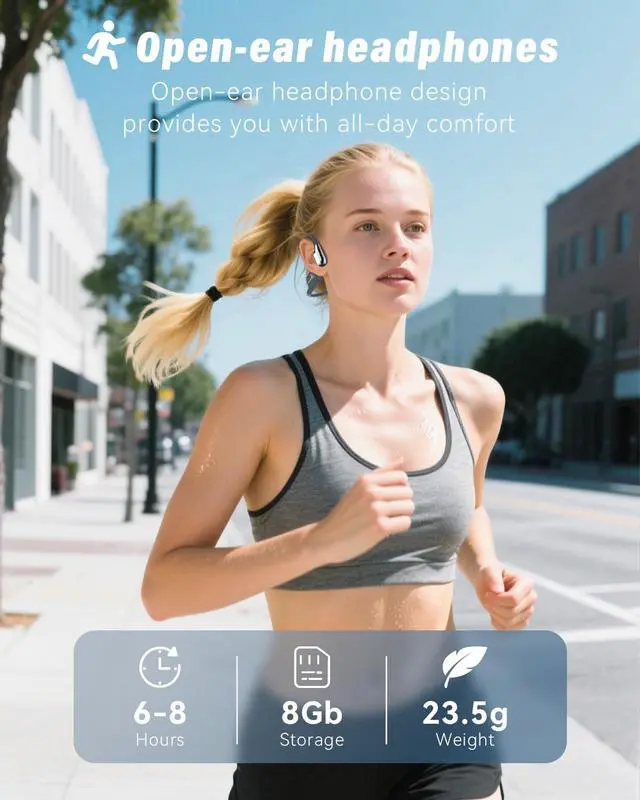 Alt view image 5 of 6 - Swimming Headphones, Bone Conduction Earbuds IP68 Waterproof Earbuds | 8G MP3 Player Swimming Earphones Underwater, Bluetooth 5.4 Open Ear Headphones for Swim Run Cycle Surf