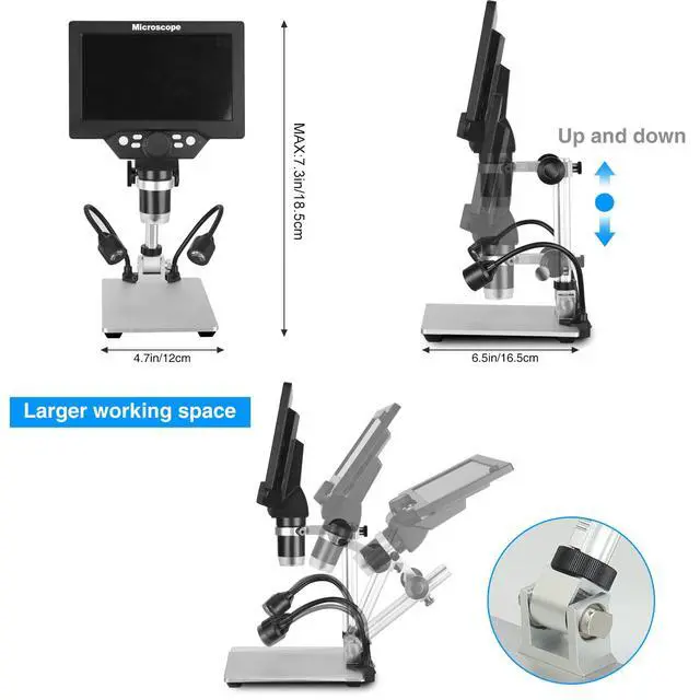Alt view image 3 of 6 - 7" 12MP Digital Microscope, 1200X Magnification, 1080P USB Camera, 32GB TF Card, PC View, Rechargeable, LED Lights for Coin/PCB/Jewelry/Plant/Rock Inspection