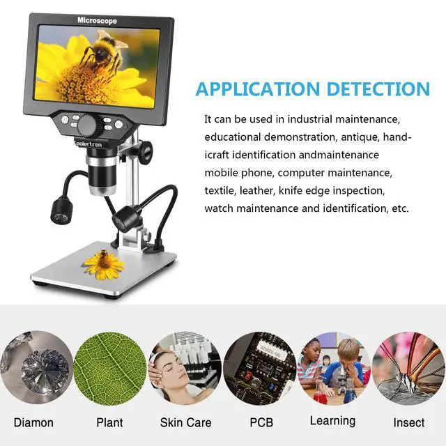 Alt view image 6 of 6 - 7" 12MP Digital Microscope, 1200X Magnification, 1080P USB Camera, 32GB TF Card, PC View, Rechargeable, LED Lights for Coin/PCB/Jewelry/Plant/Rock Inspection