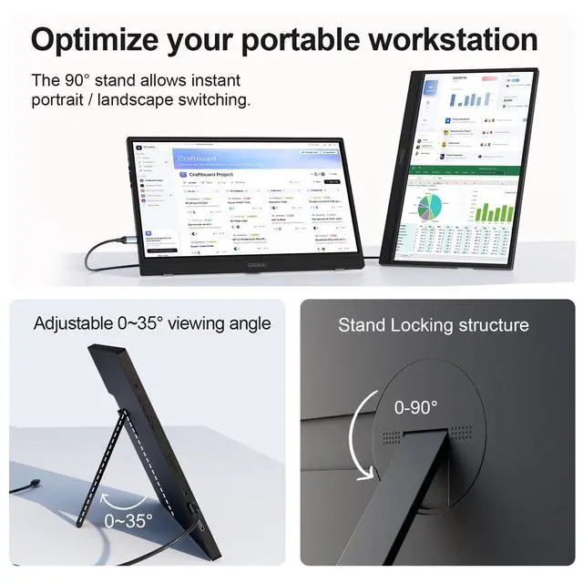 Alt view image 4 of 6 - Portable Monitor 15.6" FHD HDR IPS Travel Laptop Screen Extender | With Magic Sleeve Cloth,1080P USB-C HDMI Plug&Play External Display,Dual Speakers,Kickstand,for Mac/Phone/Gaming Device
