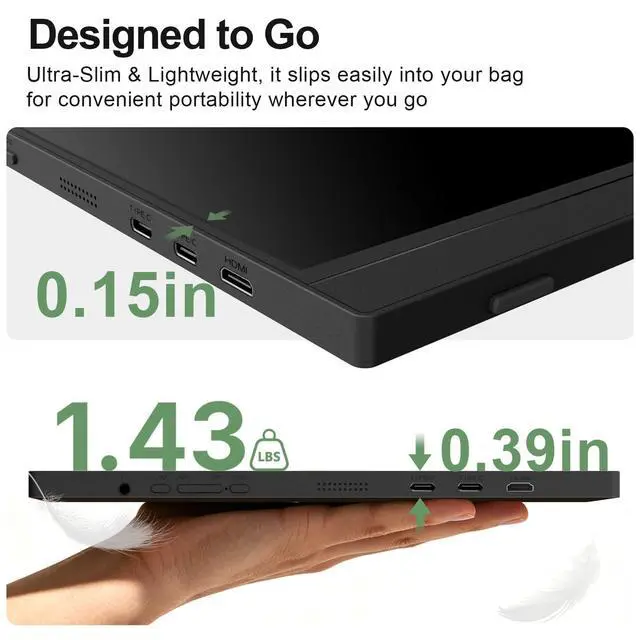 Alt view image 5 of 6 - Portable Monitor 15.6" FHD HDR IPS Travel Laptop Screen Extender | With Magic Sleeve Cloth,1080P USB-C HDMI Plug&Play External Display,Dual Speakers,Kickstand,for Mac/Phone/Gaming Device