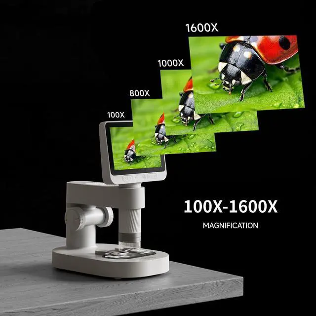 Alt view image 3 of 6 - 4'' IPS Handheld Pocket Digital Microscope with 100-1600X Screen, 1080P HD Portable Microscope with 8 Adjustable LED Lights