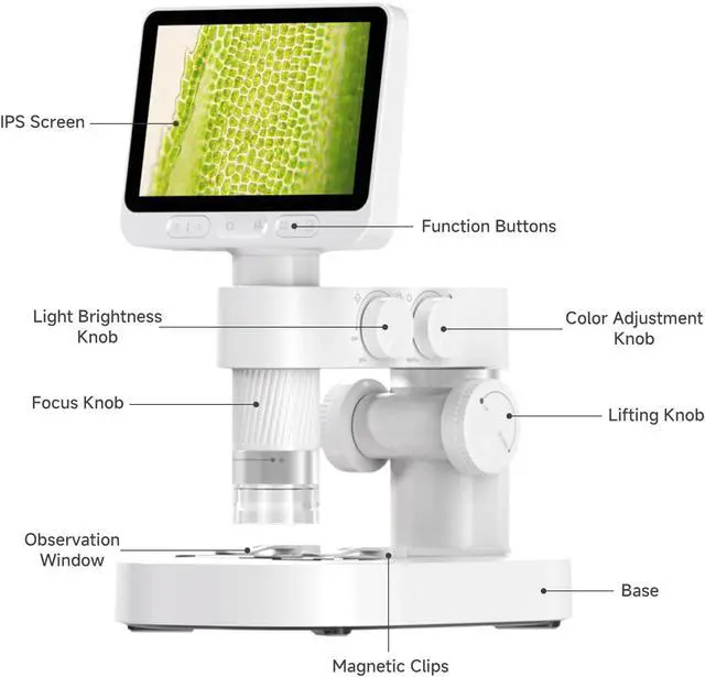 Alt view image 6 of 6 - 4'' IPS Handheld Pocket Digital Microscope with 100-1600X Screen, 1080P HD Portable Microscope with 8 Adjustable LED Lights