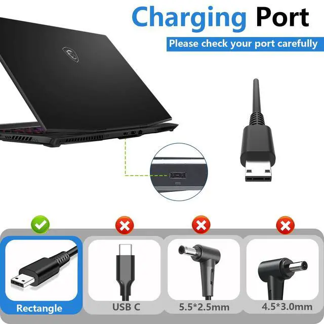Alt view image 2 of 6 - 400W 20V 20A AC Adapter for MSI Raider Titan 18 HX AI A2XWJG A2XWIG Vector A18 HX A9WIG A9WHG Laptop Charger A23-400P1A A400A001P ADP-400CB B Power Supply