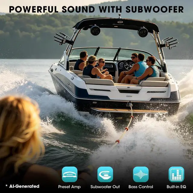 Alt view image 3 of 6 - Marine Bluetooth Stereo Radio Receiver: Marine Digital Multimedia Player | 2.8 Inch LCD Display AM FM USB AUX-In Preset EQ Subwoofer 200W RCA Output for Boat Golf Cart ATV UTV Yacht