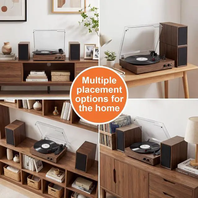 Alt view image 3 of 6 - Vinyl Record Player with External Speakers, Vintage 3-Speed Turntable with Dual Speakers, Bluetooth Music Playback, MP3 PC Recoding, AUX Input Headphone Jack and RCA Out, Classic Walnut