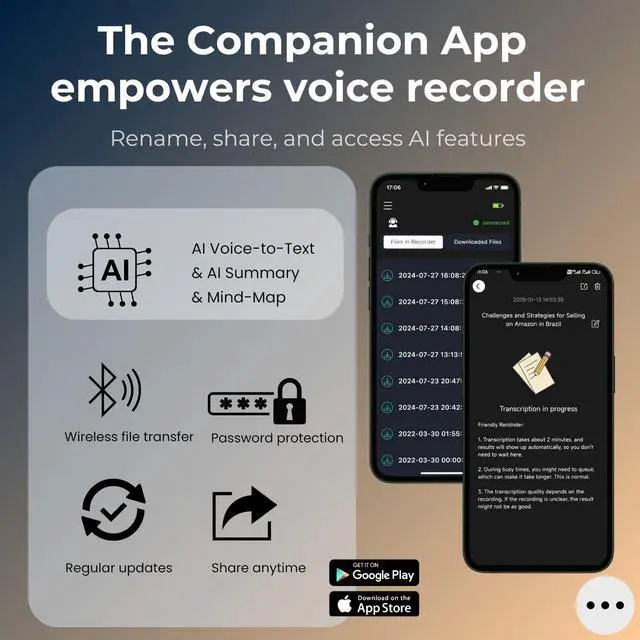 Alt view image 6 of 6 - FoCase Note AI Voice Recorder, Transcribe & Summarize, Translation, APP Control with Chat GPT, Magnetic, 64GB Memory, Support 112 Languages, Audio Recorder for Phone Calls, Lectures, Meetings