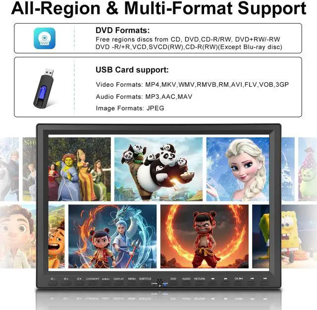 Alt view image 4 of 6 - Portable Car DVD Player 14.1" Screen, Headrest Mount, Region Free | Support 720P MP4, USB/SD, AV In/Out, Stainless Steel Foldable Stand, High Volume Speaker, for Backseat Kids