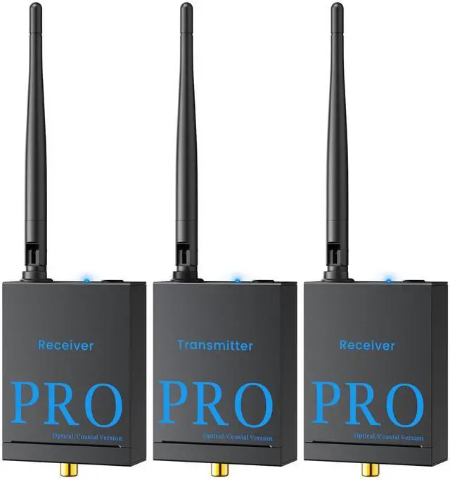 Main image of 3-in-1 2.4Ghz Wireless Audio Transmitter Receiver (1 TX+2 RX) | For 2 Powered Speaker/Power Amplifier, 20ms Low Latency, 328ft Range, Optical/Coaxial/3.5mm(RCA) Audio Input/Output