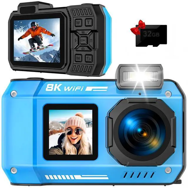 Main image of 8K Underwater Camera, 33FT 70MP Waterproof Camera for Snorkeling Rugged Dustproof Shockproof Dual-Screen Selfie 2500mAh Battery, Autofocus Point-and-Shoot Digital Camera